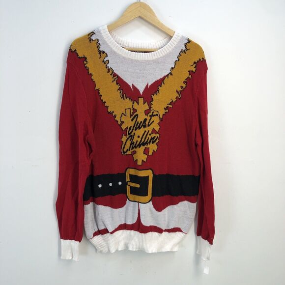 NEW Ugly Christmas Santa Suit Knit Beard Red Sweater Mens Large - Picture 5 of 10